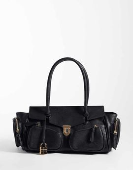 Glamorous Glamorous multi pocket shoulder bag with padlock in black