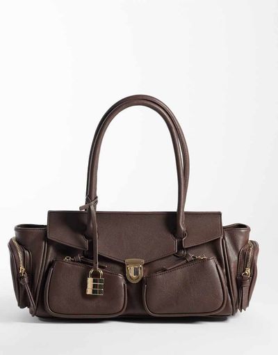 Glamorous Glamorous multi pocket shoulder bag with padlock in brown