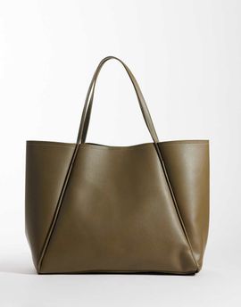 Glamorous Glamorous oversized faux leather tote in olive green
