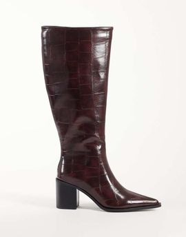 Glamorous Glamorous pointed toe block heeled knee boots in burgundy croc-RED