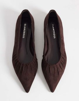 Glamorous Glamorous pointed toe ruched ballet flats in brown faux suede