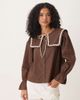 Glamorous Glamorous poplin shirt with square collar in brown with buttermilk contrast stitching and tie - 3