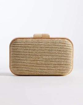 Glamorous Glamorous raffia wooden clutch purse in neutral-White