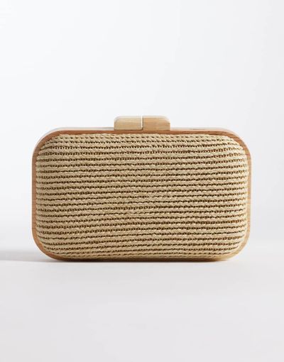Glamorous Glamorous raffia wooden clutch purse in neutral-White