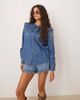 Glamorous Glamorous ruffle collared button down denim shirt in blue - 1