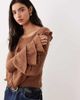 Glamorous Glamorous ruffle thin knit top in brown - 1
