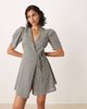 Glamorous Glamorous short sleeve wrap mini dress in micro black plaid - 1