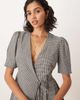 Glamorous Glamorous short sleeve wrap mini dress in micro black plaid - 4