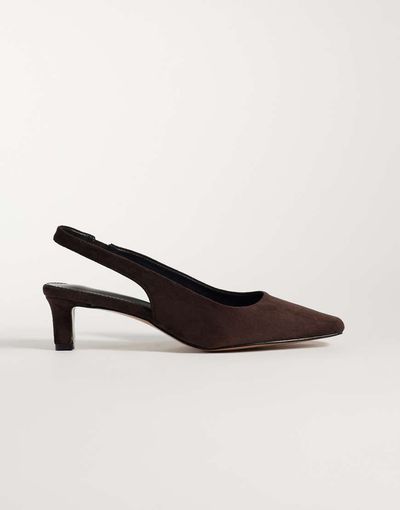 Glamorous Glamorous slingback kitten heel shoes in brown suedette