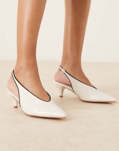 Glamorous Glamorous slingback kitten heel shoes in white