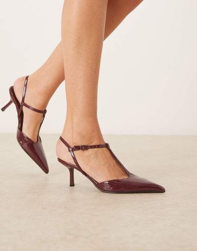 Glamorous Glamorous slingback pointed heeled shoes in burgundy patent-Red