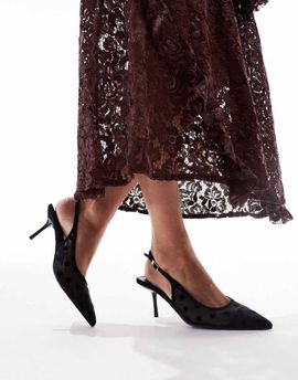 Glamorous Glamorous slingback pumps in mesh black polka dots