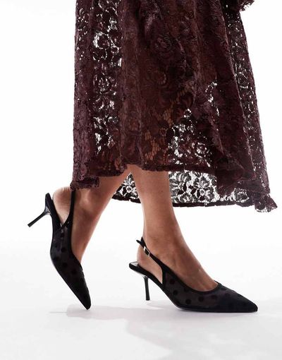 Glamorous Glamorous slingback pumps in mesh black polka dots