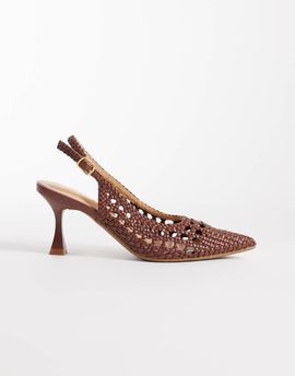 Glamorous Glamorous slingback woven heeled shoes in chocolate-Brown