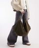Glamorous Glamorous slouchy faux suede shoulder tote bag with metal buckle in khaki green - 2
