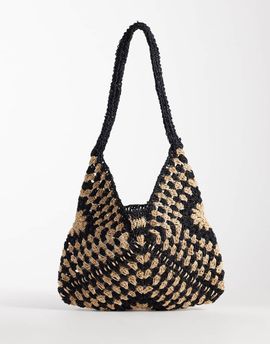 Glamorous Glamorous straw raffia tote bag in monochrome-Multi