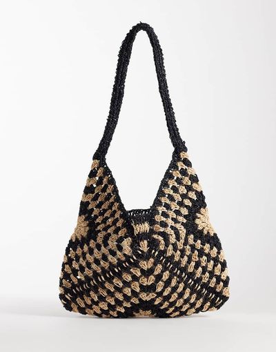 Glamorous Glamorous straw raffia tote bag in monochrome-Multi