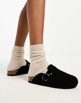 Glamorous Glamorous teddy mules in black