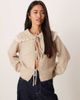 Glamorous Glamorous tie front ruffle collar cardigan in oat-Brown - 1