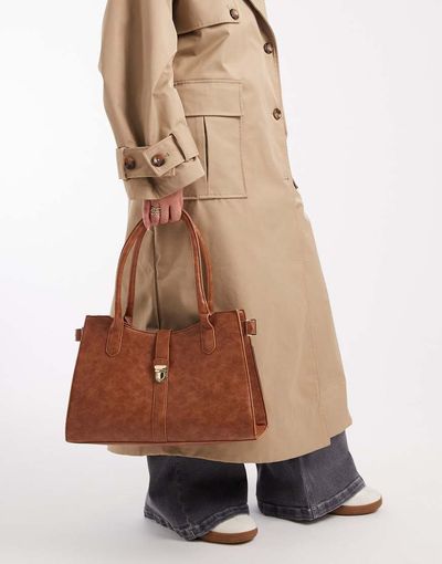 Glamorous Glamorous top handle bowler bag in tan-Brown