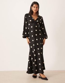 Glamorous Glamorous V-neck jacquard maxi dress in black polka dot