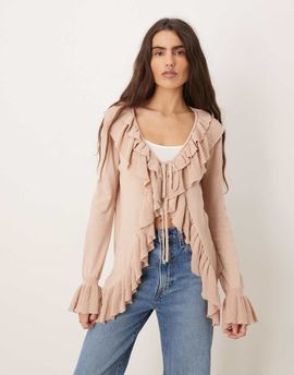 Glamorous Glamorous waterfall cardigan in beige-Neutral