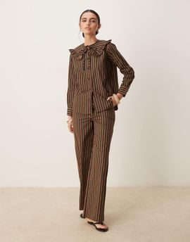 Glamorous Glamorous wide leg pants in brown black stripe