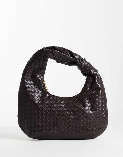 Glamorous Glamorous woven knot shoulder bag in dark brown