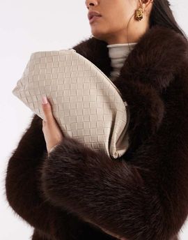 Glamorous Glamorous woven pillow clutch purse in stone-Neutral