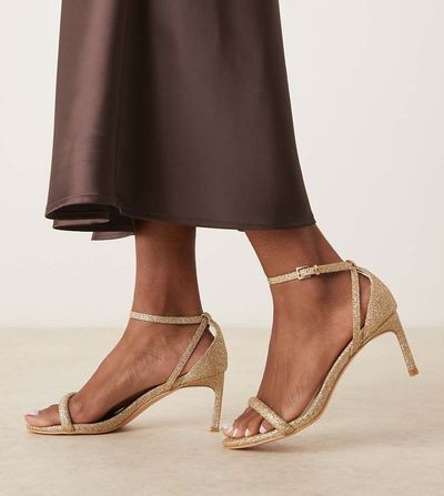 Glamorous Wide Fit Glamorous Wide Fit barely there heeled sandals in gold glitter