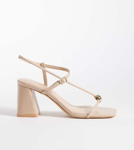Glamorous Wide Fit Glamorous Wide Fit block heel sandals with metal detail in beige-Neutral