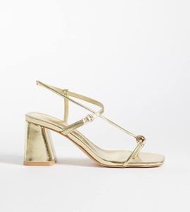 Glamorous Wide Fit Glamorous Wide Fit block heel sandals with metal detail in gold