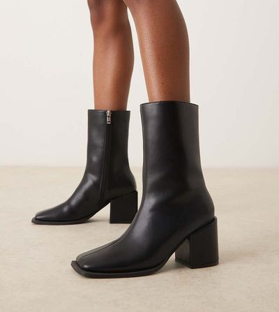 Glamorous Wide Fit Glamorous Wide Fit block heel square toe boots in black