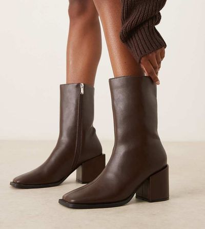 Glamorous Wide Fit Glamorous Wide Fit block heel square toe boots in brown