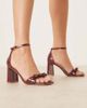 Glamorous Wide Fit Glamorous Wide Fit block heeled sandals with bow in burgundy-Red - 4