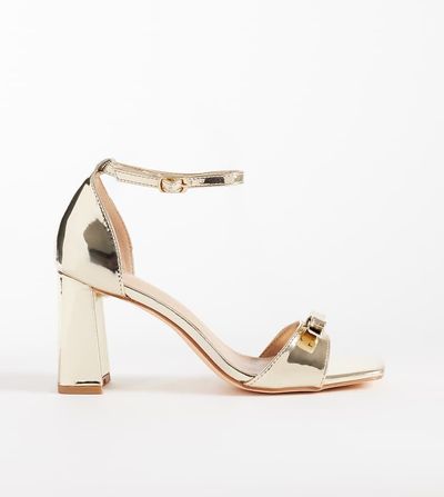 Glamorous Wide Fit Glamorous Wide Fit block heeled sandals with bow in gold
