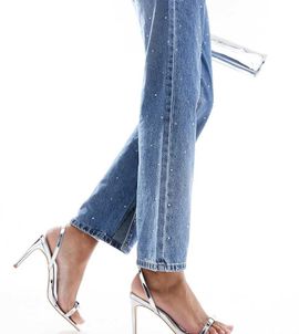 Glamorous Wide Fit Glamorous Wide Fit bow barely there heeled sandals in silver