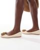 Glamorous Wide Fit Glamorous Wide Fit flat shoes with woven crochet flower in cream linen-White - 3