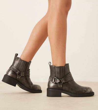 Glamorous Wide Fit Glamorous Wide Fit harness low ankle boots in washed black