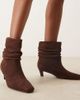 Glamorous Wide Fit Glamorous Wide Fit kitten heel ruched mid ankle boots in brown microsuede - 1