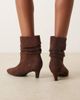 Glamorous Wide Fit Glamorous Wide Fit kitten heel ruched mid ankle boots in brown microsuede - 3