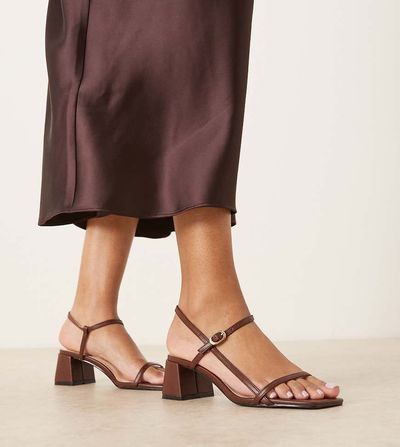 Glamorous Wide Fit Glamorous Wide Fit low block heeled sandals in chocolate brown