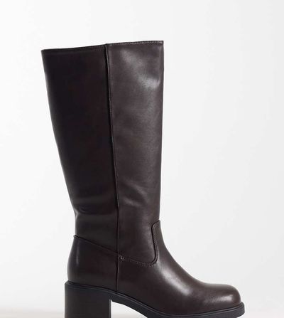 Glamorous Wide Fit Glamorous Wide Fit pull on knee boots in brown