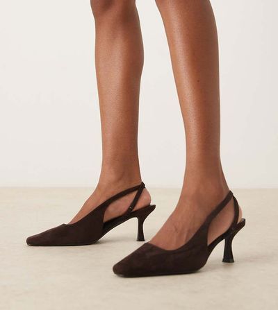 Glamorous Wide Fit Glamorous Wide Fit slingback kitten heel shoes in espresso faux suede-Brown