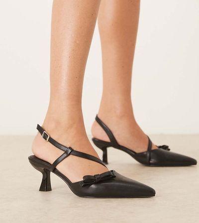Glamorous Wide Fit Glamorous Wide Fit slingback kitten heeled shoes with bows in black
