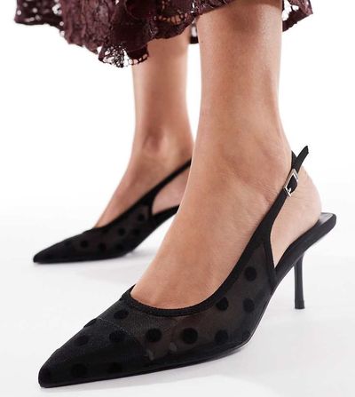 Glamorous Wide Fit Glamorous Wide Fit slingback pumps in mesh black polka dots