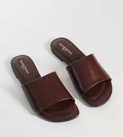 Glamorous Wide Fit Glamorous Wide Fit slip on sandals in chocolate-Brown
