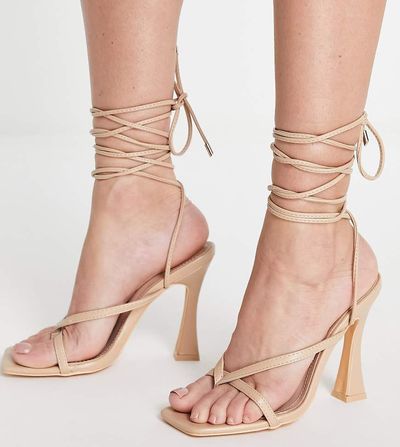 Glamorous Wide Fit Glamorous Wide Fit strappy heeled sandals in beige-Neutral