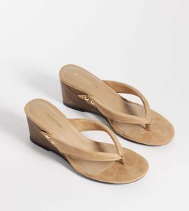 Glamorous Wide Fit Glamorous Wide Fit toe thong wedge sandals in neutral suedette