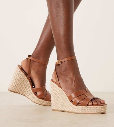 Glamorous Wide Fit Glamorous Wide Fit wedge heeled espadrille sandals in tan-Brown